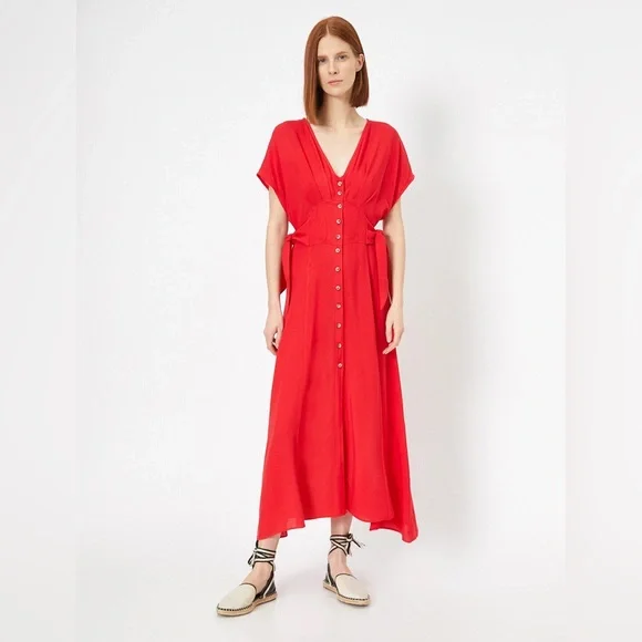 Red Button-Front Midi Dress - Picture 3 of 9